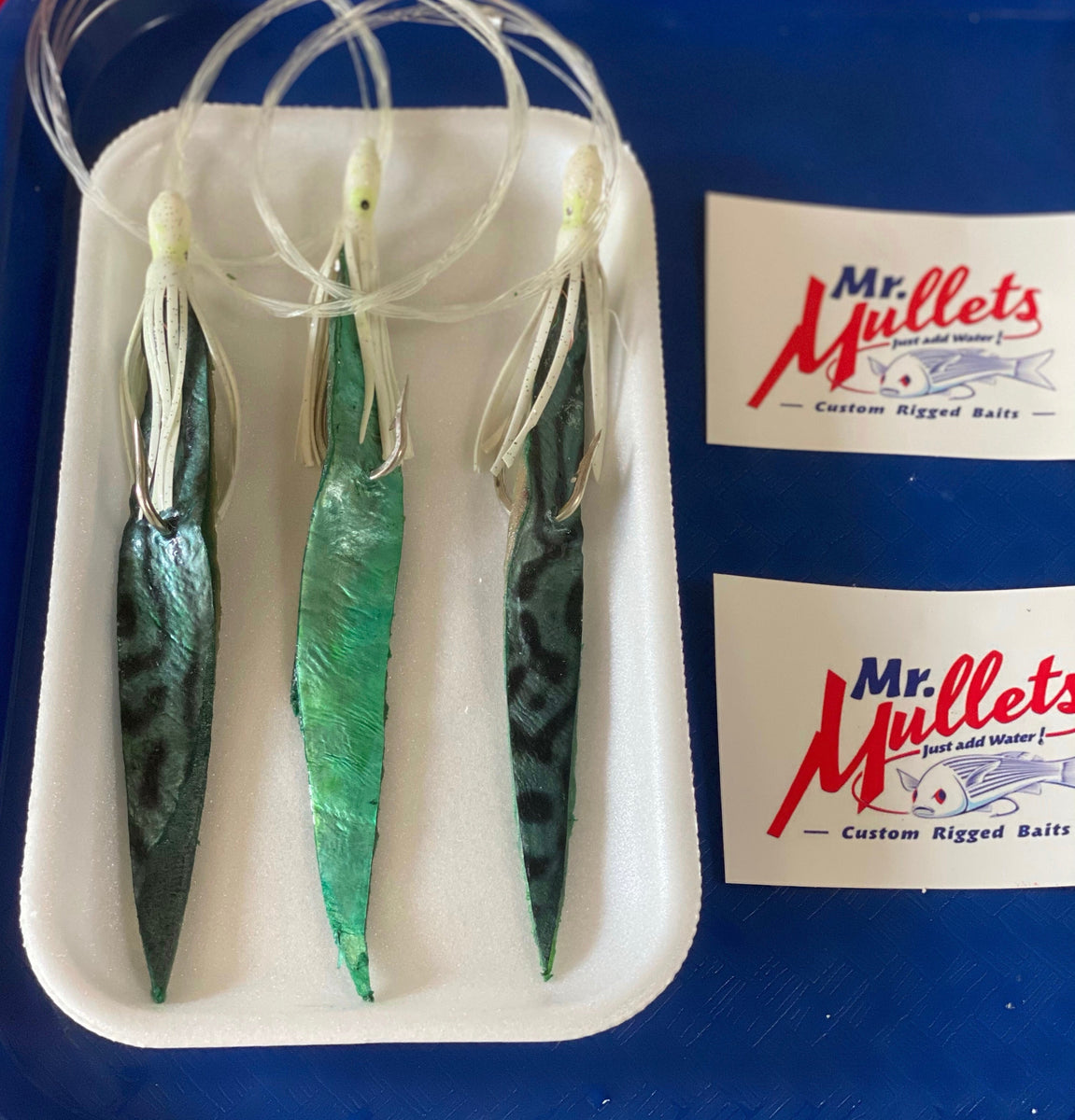  7 WIRE Rigged Bonita Strips with Skirt Mr. Mullets Baits